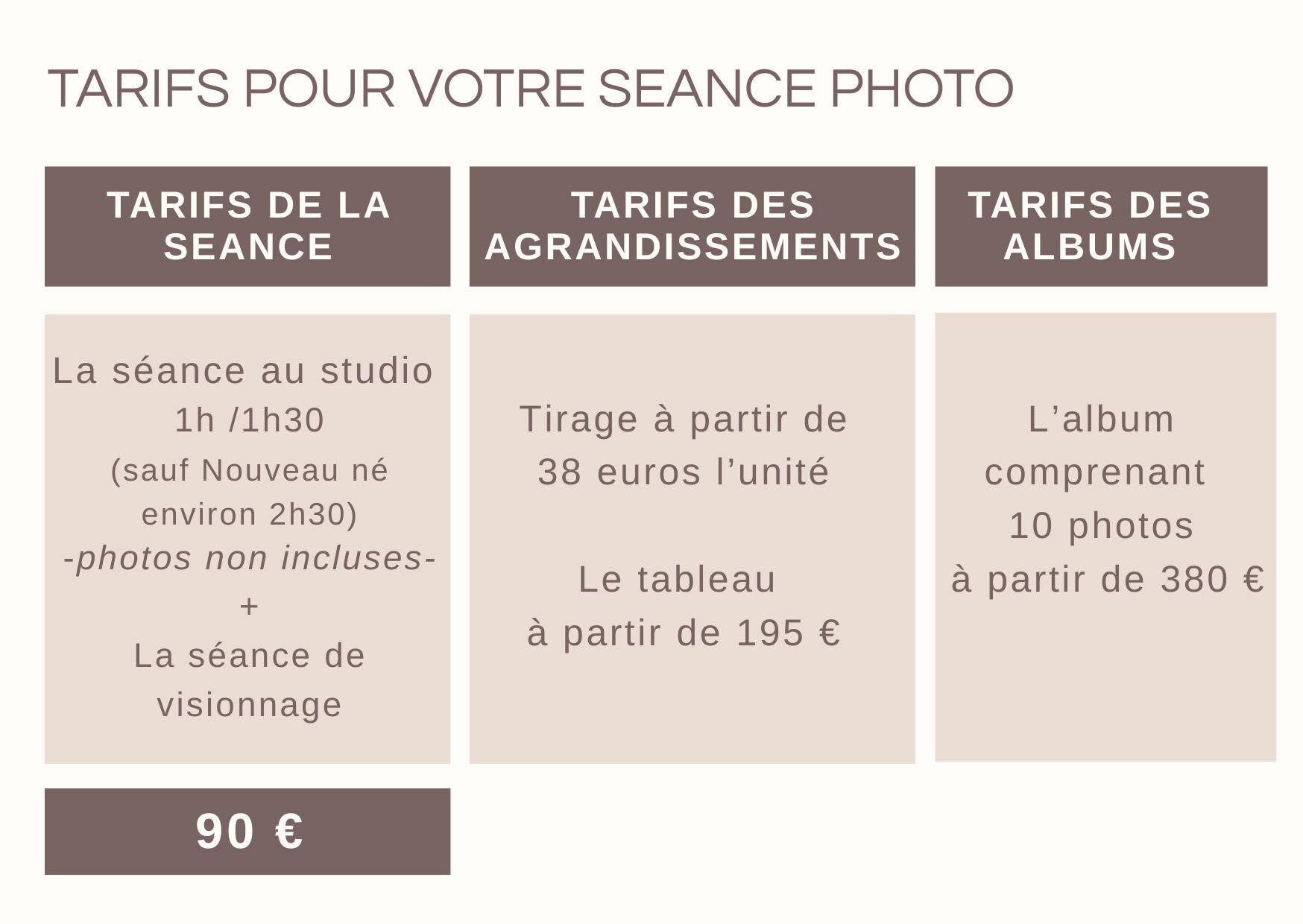 Tarifs Mome en pose 2023