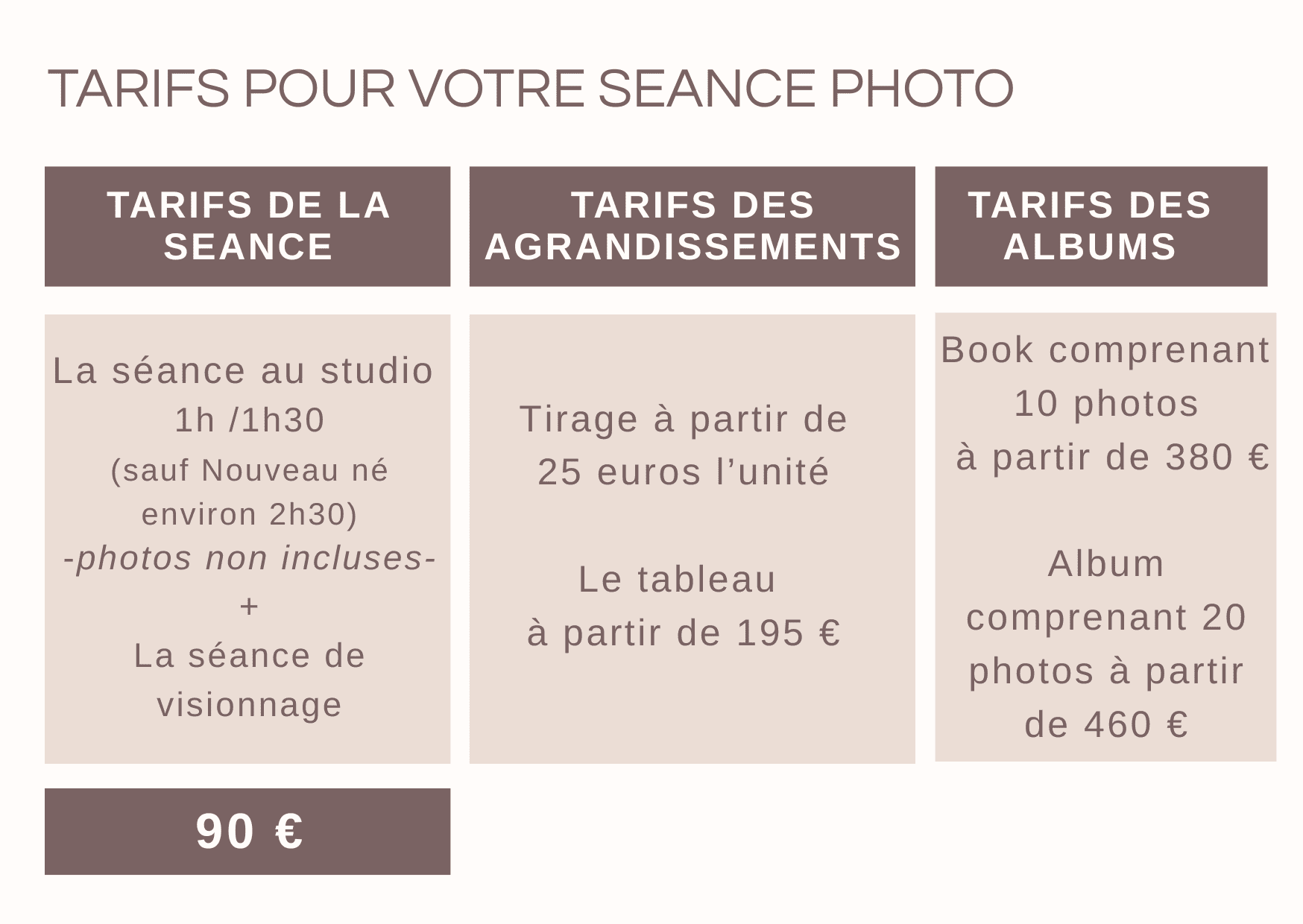 Tarifs Mome en pose 2023