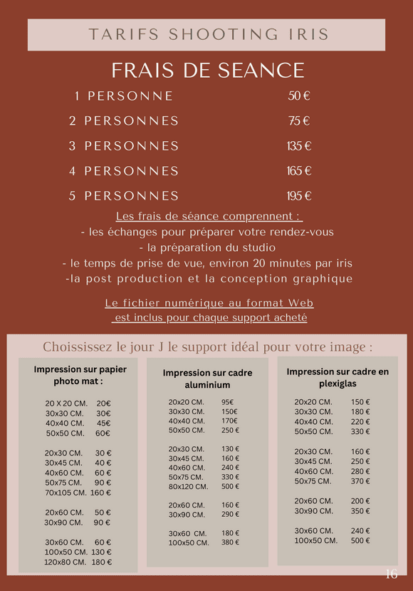 Tentez l'expérience Photo d'Iris - Tarifs