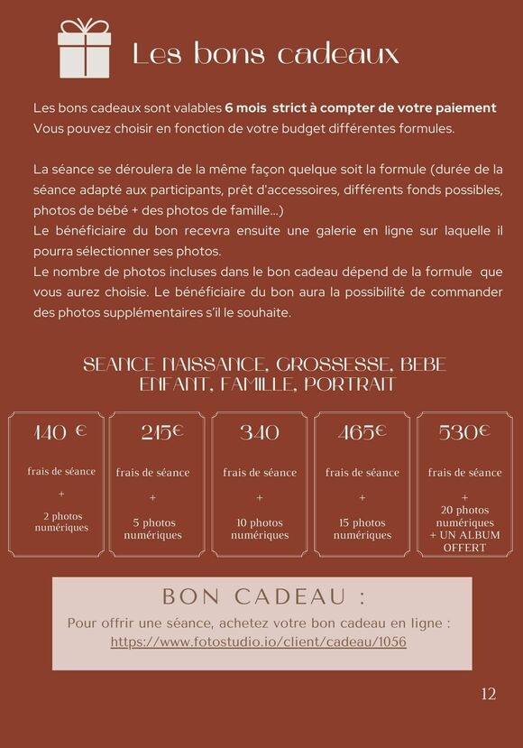 BON CADEAU POUR UNE SEANCE PHOTO