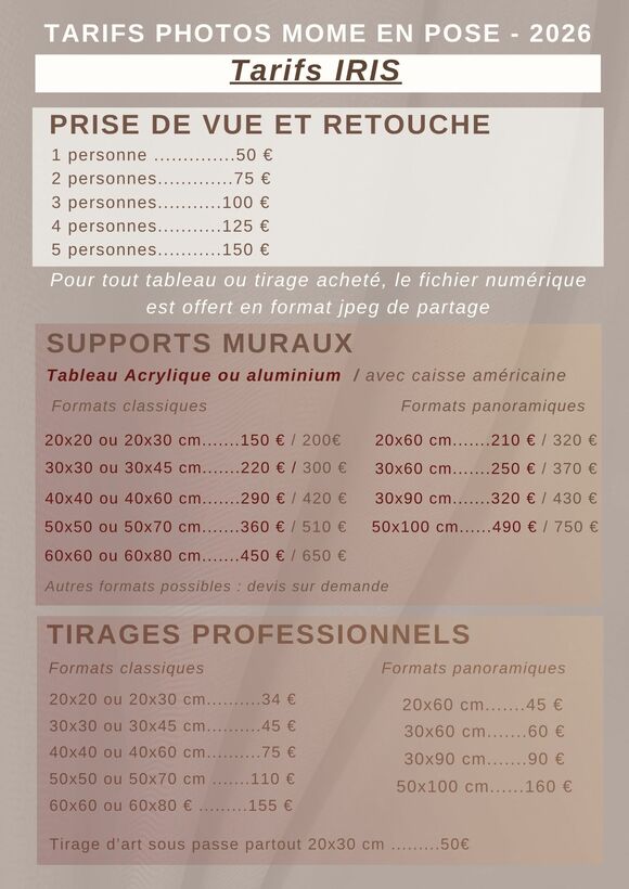 Tarifs photos d'Iris