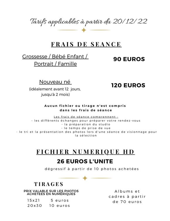 Tarif Frais de séances 2022 : 90 à 120 euros