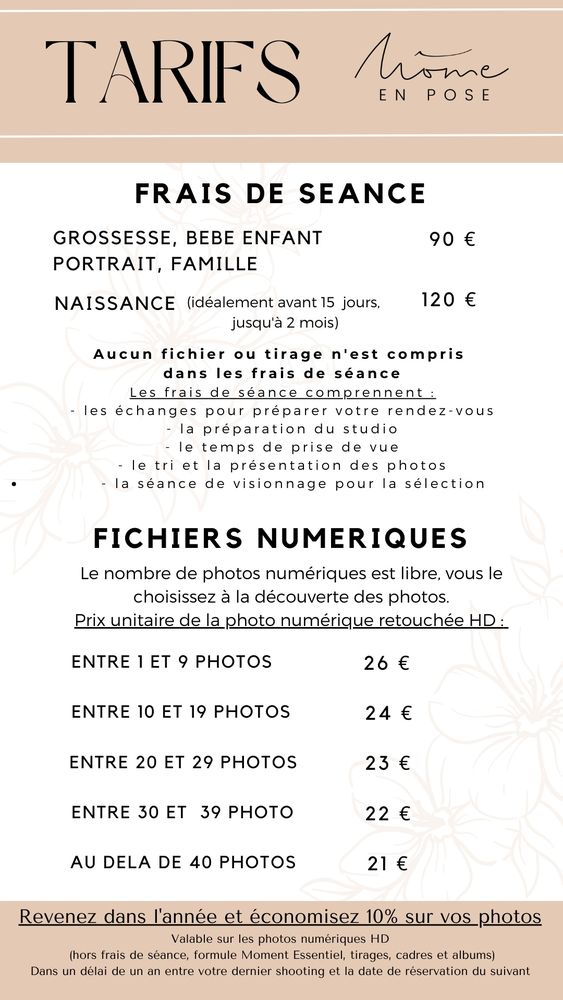 Tarif Frais de séances 2023 : 90 à 120 euros